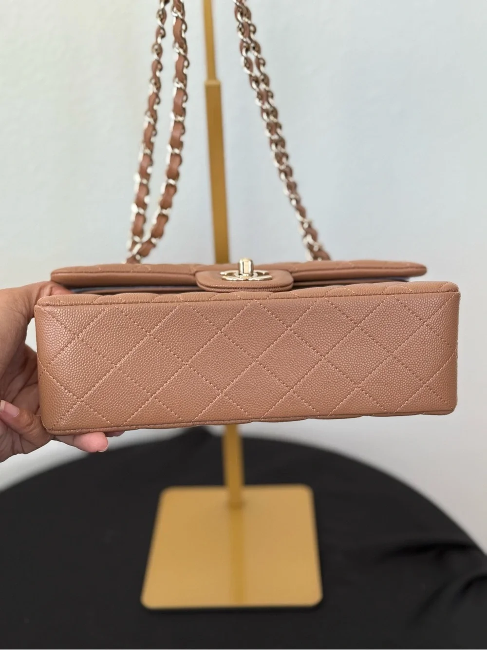Chanel Quilted Caviar Classic small Double Flap bag in a caramel tone